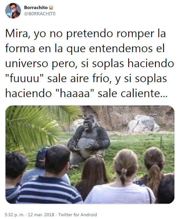 Mira, yo no pretendo romper la forma en la que entendemos el universo pero, si soplas haciendo "fuuu" sale aire frío, y si soplas haciendo "haaaa" sale caliente...