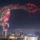 Un dragón volador con drones