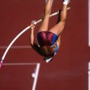A female pole vaulter in action
